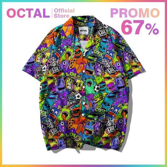 OCTAL - Kemeja Motif Pattern Pantai Printing Kasual Pria - Wanita KMP-0204