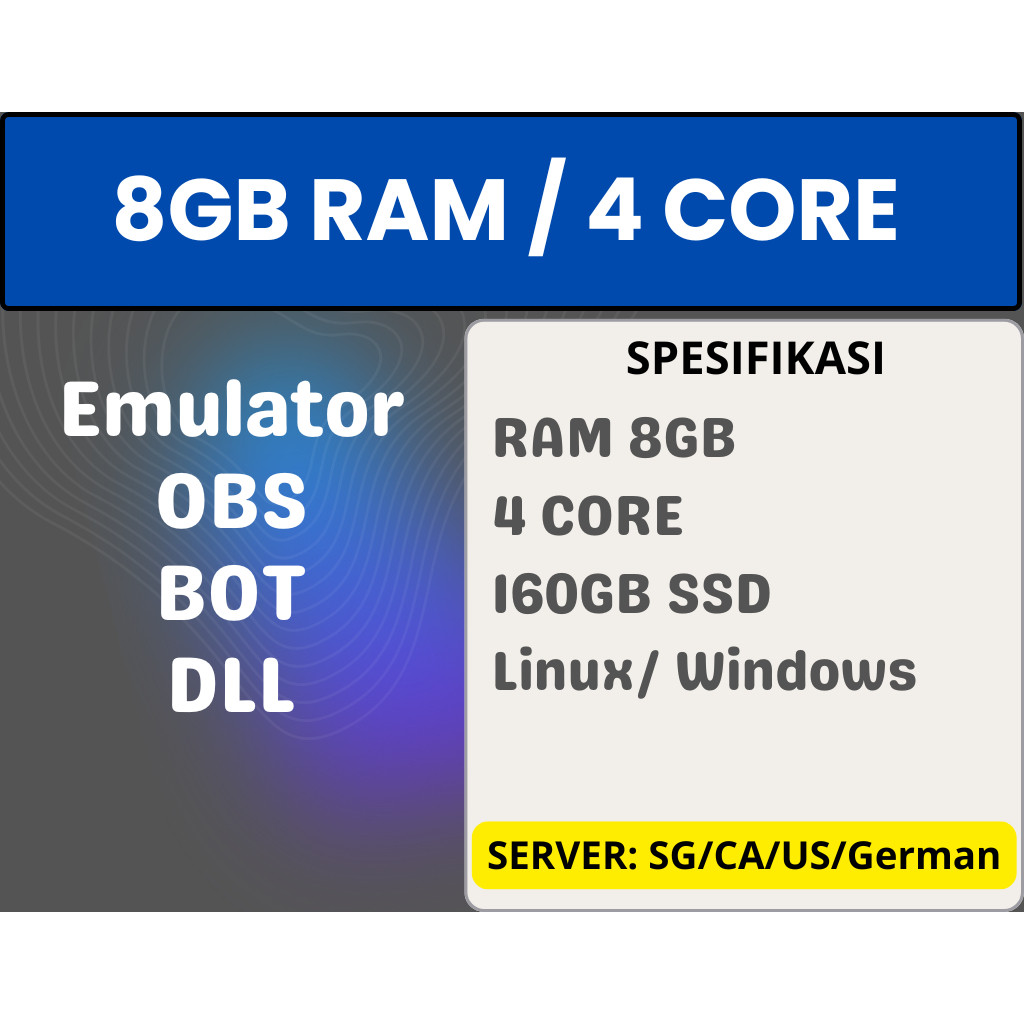 RDP/VPS 8GB RAM 4 CORE BULANAN FULL GARANSI BISA DI PERPANJANG