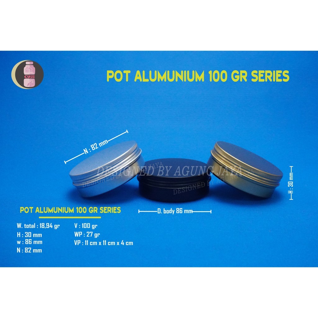 Pot Alumunium 100 Gr Black/Pot Pomade/Pot Cream/Jar Alumuniu/ Wadah Pomade/Tin Alumunium/ Pot Pomade