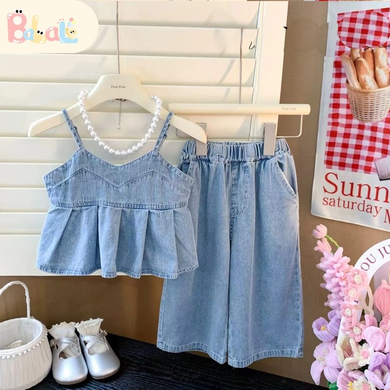 Setelan Denim Anak Perempuan Setelan Baju Anak Perempuan Set 2-7 Tahun Baju Anak Perempuan Setelan A