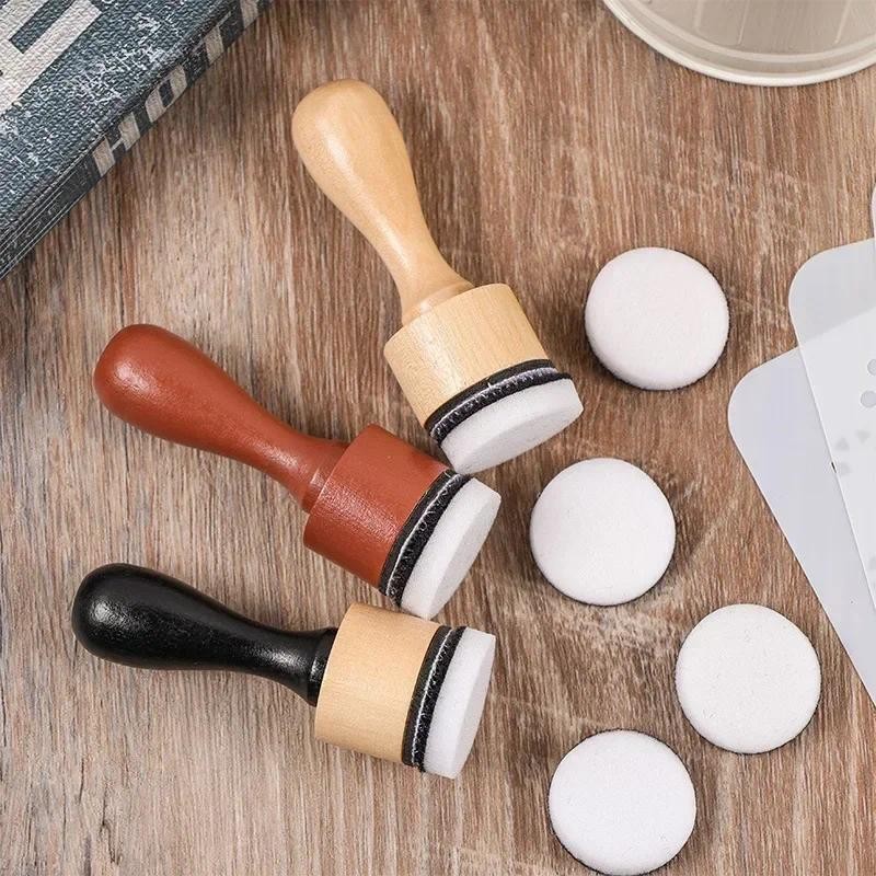 

Wood Handle Blank Stamps with Sponge Heads set for Scrapbooking Stamping Painting DIY Smudge Brush Tool Accessories