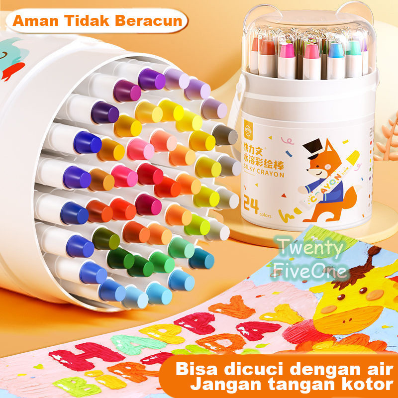 

Pus ReadyWashable Silky Crayon 36/48 Warna Colorful Bucket Krayon Mewarnai Alat Warna Set Anak Wipe