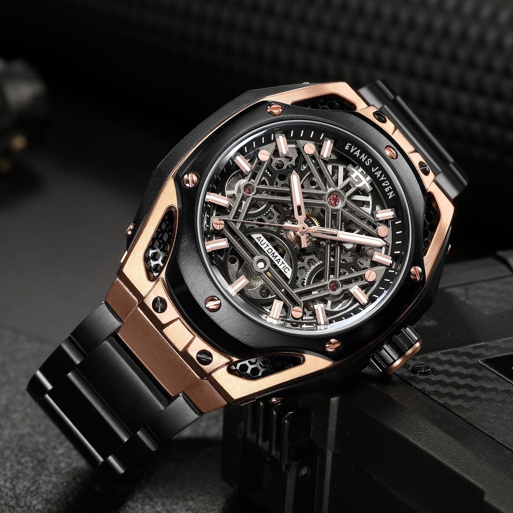 Evans Jayden Jam Tangan Pria 9622 Rantai Automatic Movement Stainless Steel Kaca Sapphire Chronograp