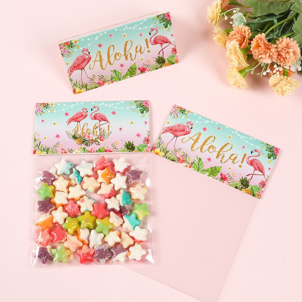 

Hawaiian Favors Flamingo ALOHA Treat Bag Topper Summer Beach Birthday Party Decorations Kids Hawaii Luau Tropical Party Supplies