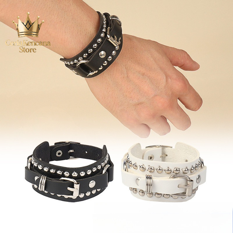 Gelang Punk Rock Metal Gothic Kulit Duri, Aksesoris Fashion Show Gelang Punk