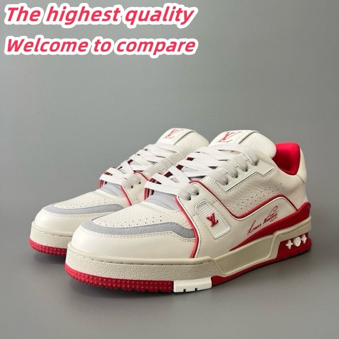 LV Trainer low cut retro casual sports basketball shoes white and red men's shoes 5150657