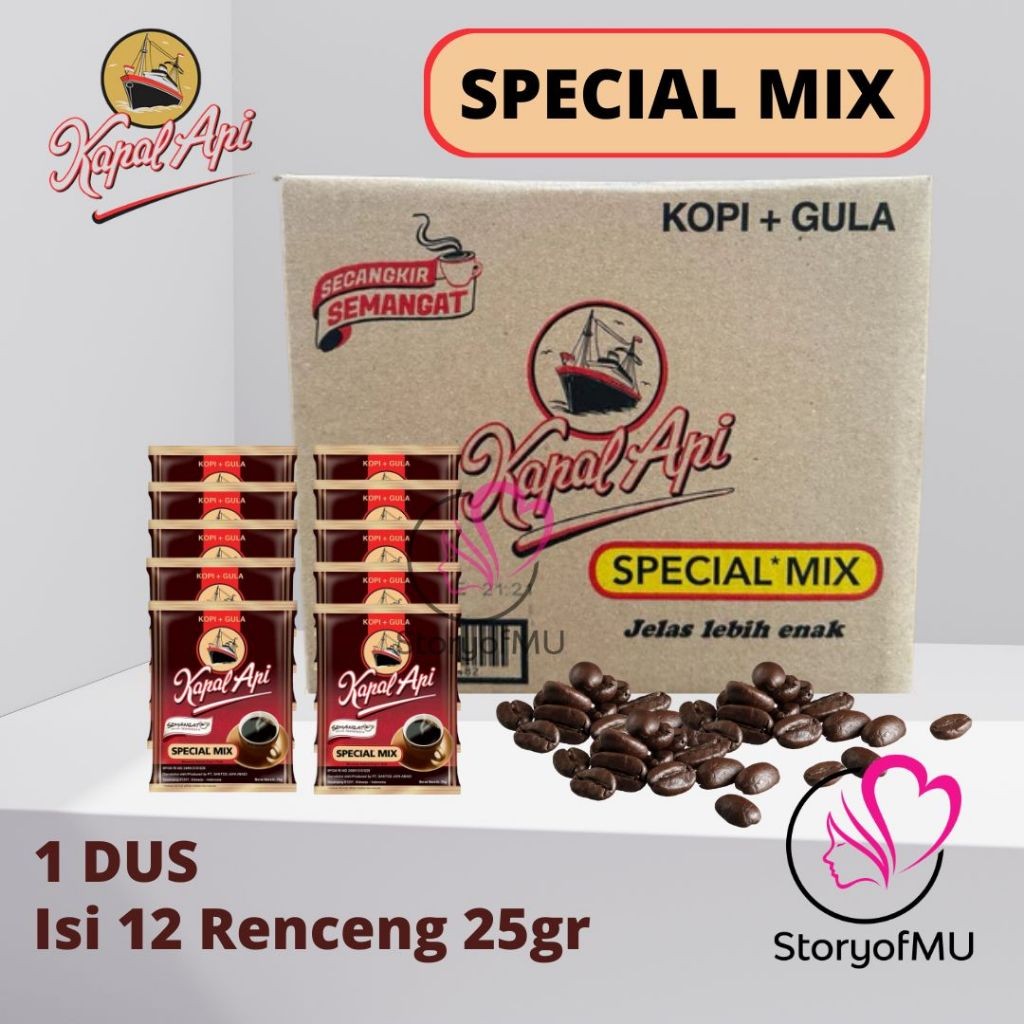 

️ StoryofMU ️ [KAPAL API 1 KARTON] Kopi Kapal API Special Mix 23gr x 12 Renceng 1 Dus - Kopi Hitam + Gula | StoryofMU