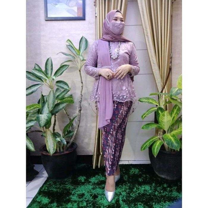 Setelan Blouse Kebaya Aurora Selendang Lilac / Lavender / Kebaya Warna Ungu Atasan Baju - Setelan Li