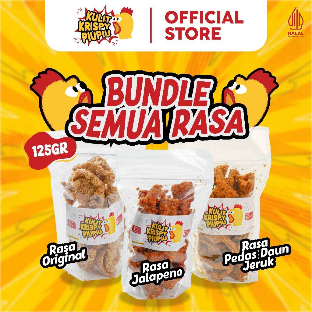 

Bundle Cemilan Kulit Ayam Crispy PiuPiu Semua Rasa Pedas/Original/Jalapeno