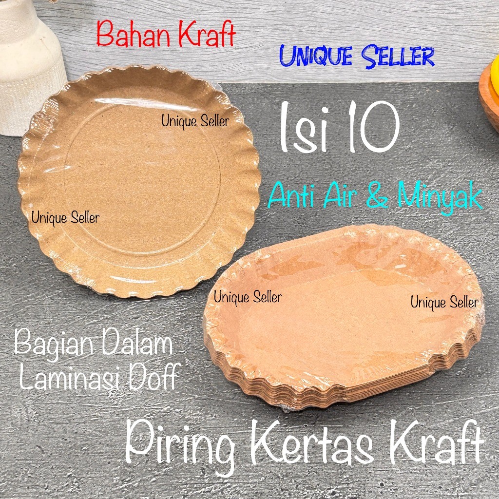 [Isi10] Piring Kue Tart Kertas Kraft Coklat Laminasi Piring Kertas Ulang Tahun Bulat Snack Jajan
