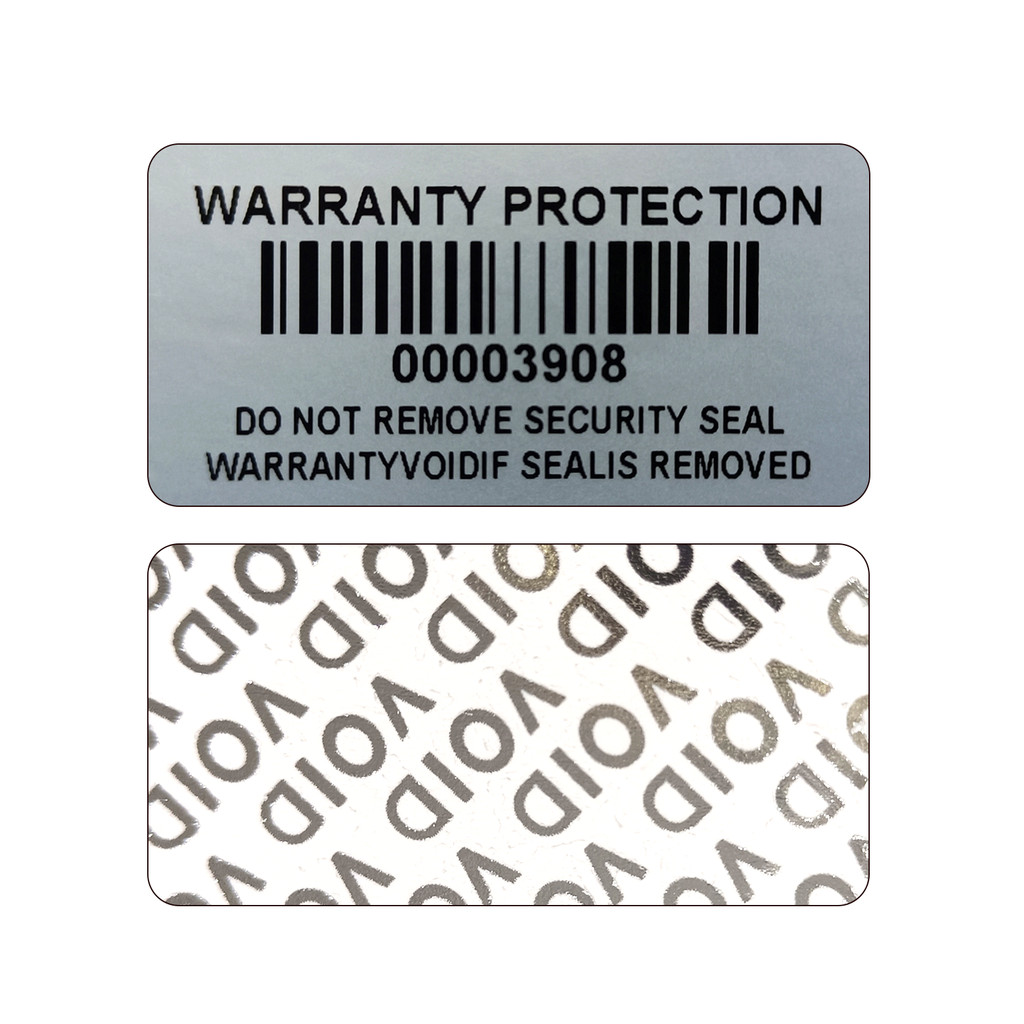 

Bar code warranty void stickers Dumb silver PET security labels with serial number waterproof tamper proof seal label（4x2cm）