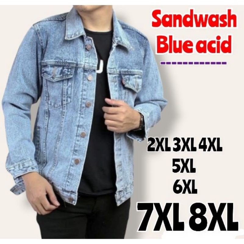 BIG SIZE JUMBO Jaket Jeans Pria Sanwash Snow black besar Jaket Jeans jumbo 6XL/7XL/8XL/10XL
