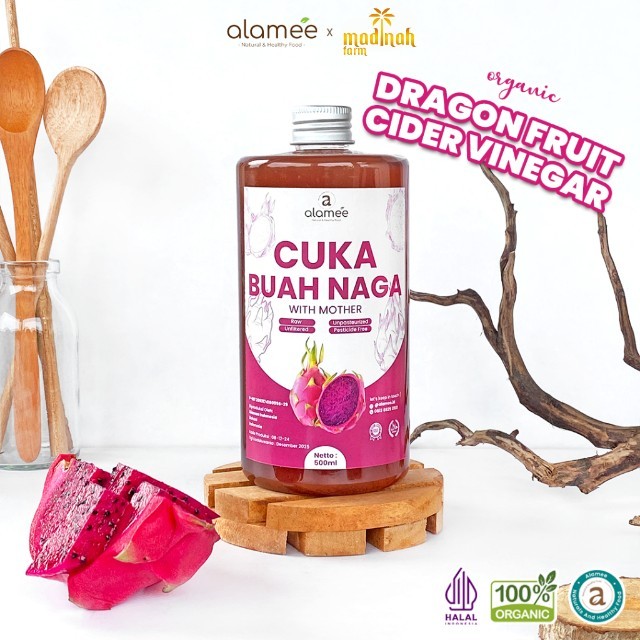 

ALAMEE Cuka Buah Naga Organik Dragon Fruit Cider Vinegar With Mother Fermentasi Probiotik 500ml madinah