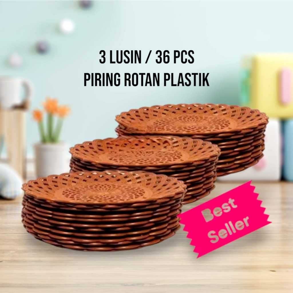 3 Lusin 36 Pcs Piring Rotan Plastik Piring Rotan Anyam bagus BY Perabot,inc