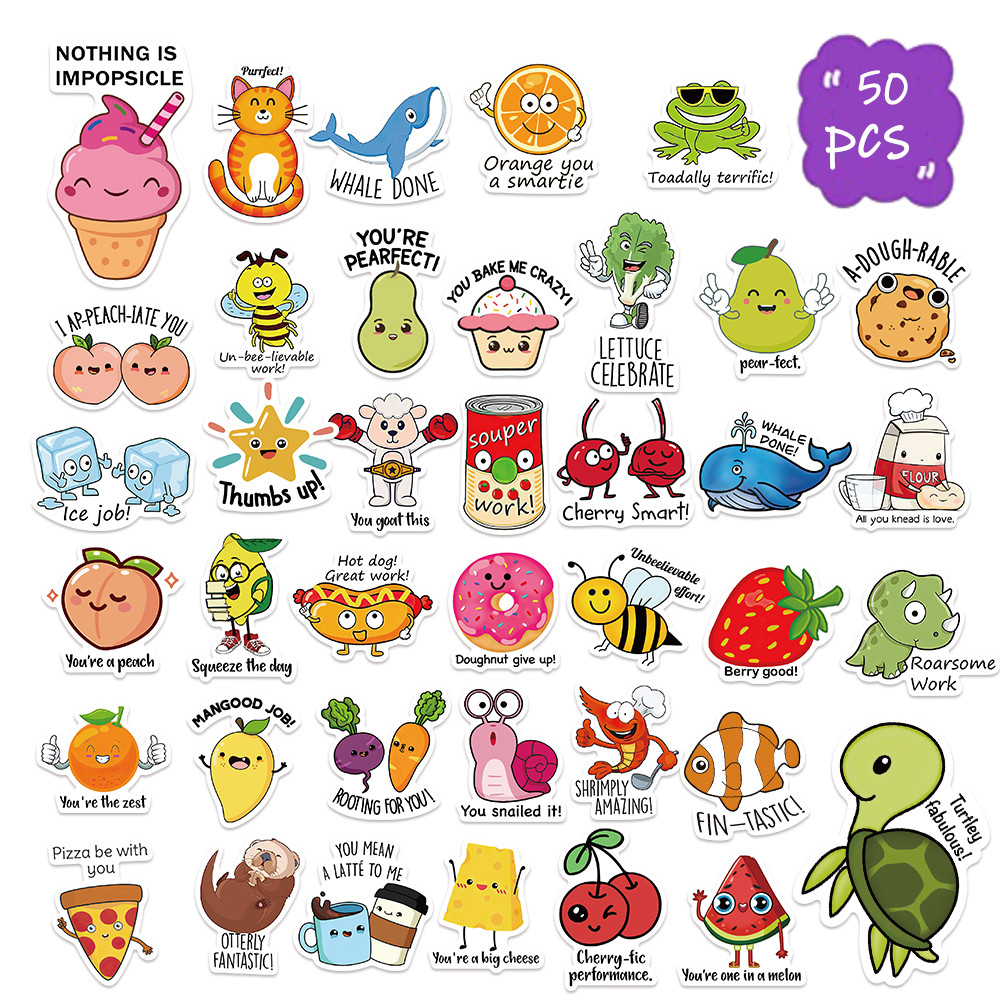 

50pcs Fun Teacher Stickers for Kids Reward Punny Motivational Sticker Positive Pun Teacher Supplies Stickers