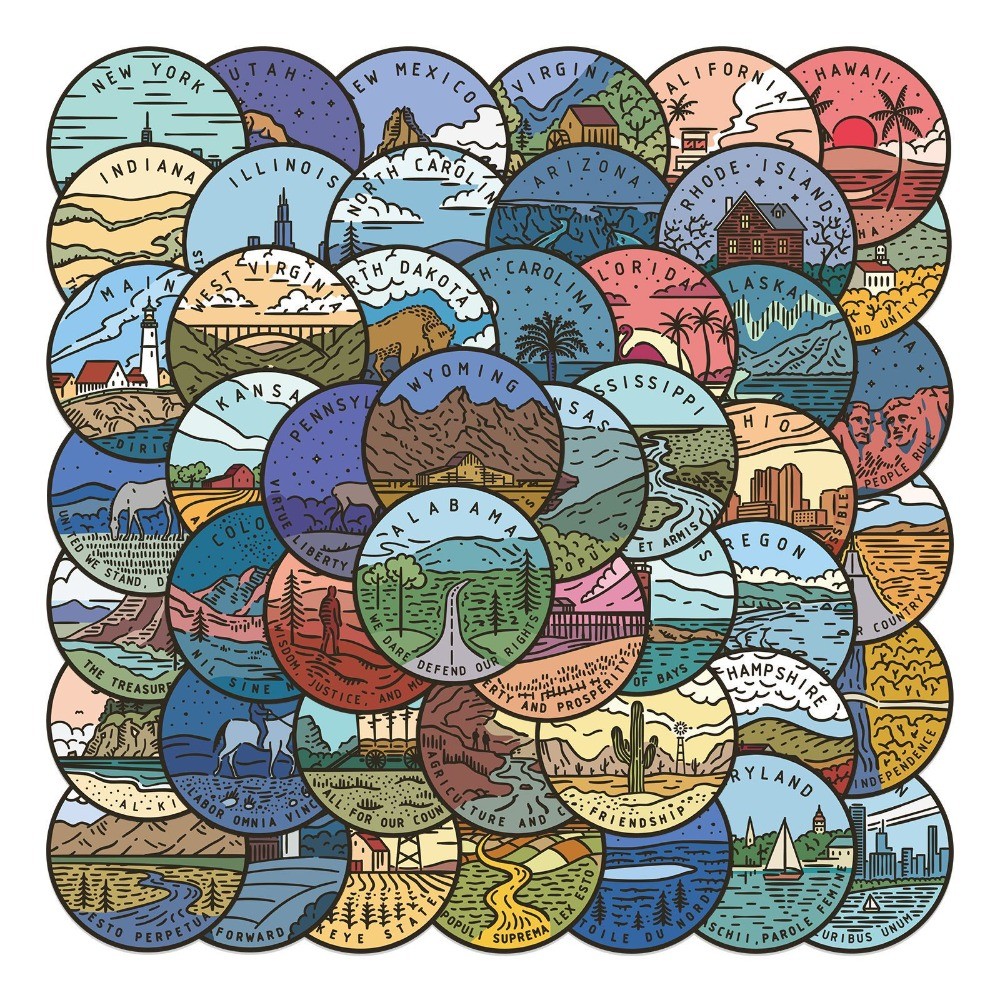 

50pcs American 50 States Tourism Landscape City Stickers DIY Phone Bike Wall Scrapbook Motorcycle Sticker for Kids Toys Gifts