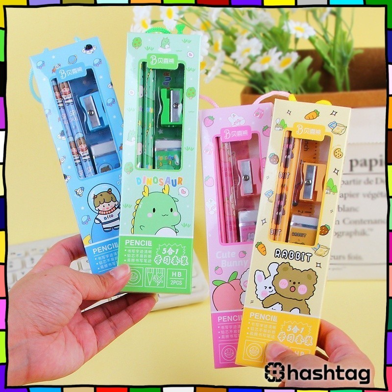 

#️⃣ 2013 Stationary Set Alat Tulis 5 In 1 / Set Alat Tulis Kartun / Set Alat Tulis 5 In 1 Lucu / Set Alat Tulis Anak Motif Kartun Y1905