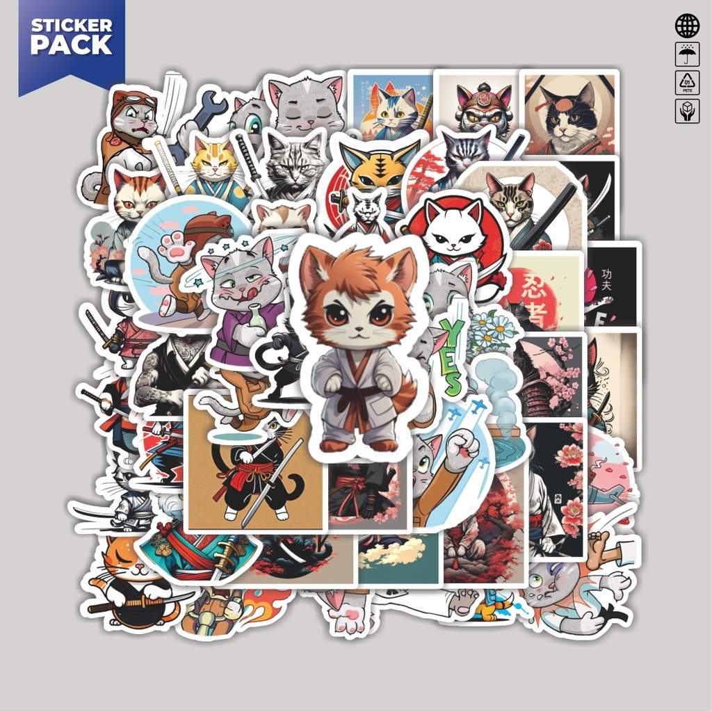 

[100PCS]Stiker Pack Stiker Kartun Kung Fu Cats/ Kucing Aesthetic Vinyl Anti Air Dekorasi Sticker Laptop Buku Journal Koper Helm Casing HP Gitar Helm Skateboard