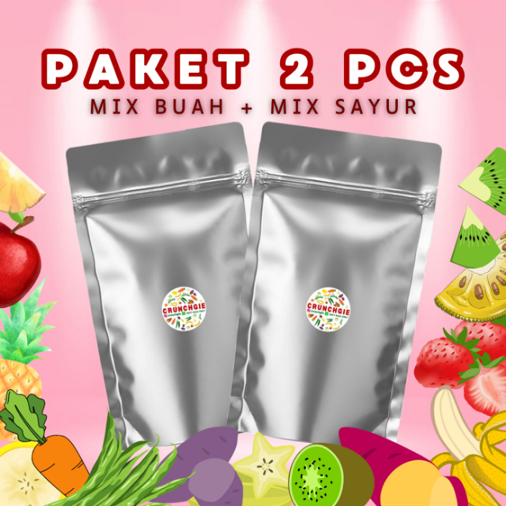 

Paket Mix 2pcs | Snack Buah Sayur | Buah Kering | Keripik Buah Campur | Keripik Sayur | Kripik Buah | Cemilan Sehat Crunchgie