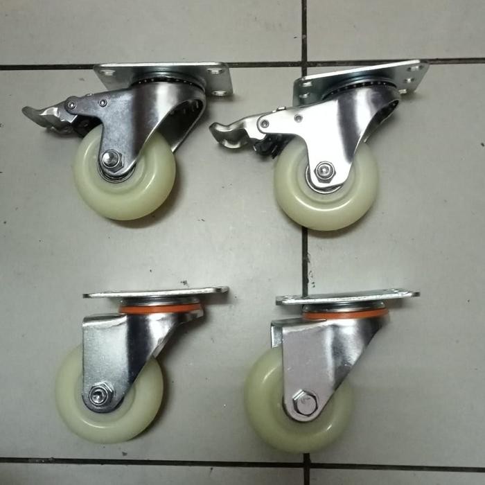 Roda Nylon teflon roda donat 3 inch 2 rem & 2 swivel hidup