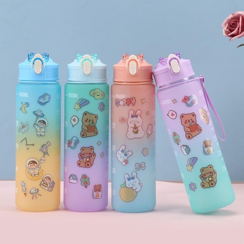 LM - Botol Minum 1 Liter Botol Minum Gradasi Sport Tumblr Bottle Motivasi Tempat Air Minum Tritan Ol