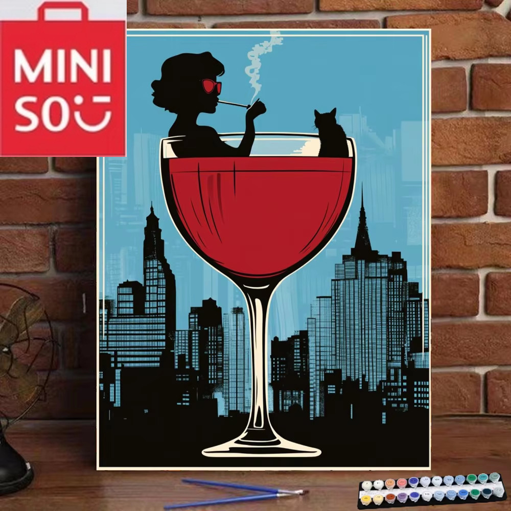 

MINISO DIY Oil Painting By Numbers Take a bath in the wine glass Art Wall Decor Gifts Frameelss