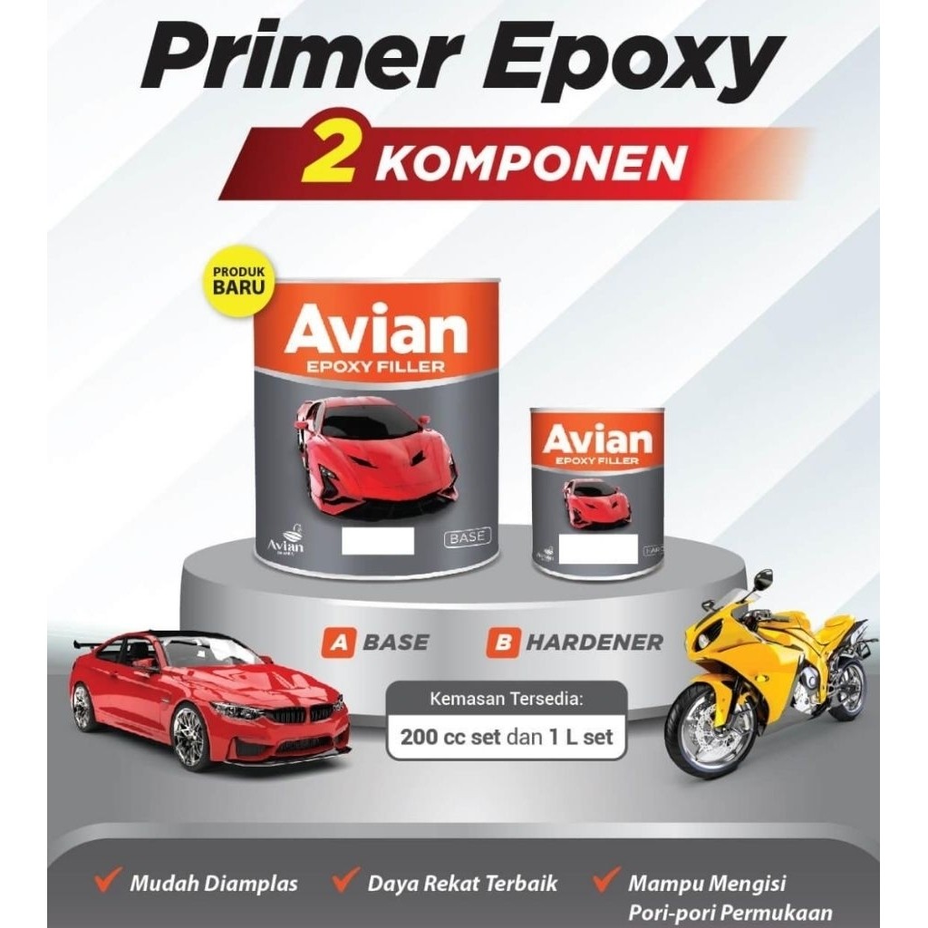 DEMPUL CAT DASAR EPOXY FILLER AVIAN 2 KOMPONEN 200cc & 1L / set KAYU BESI PLASTIK