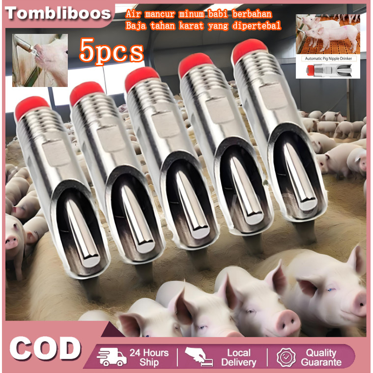 5PCS/SET Pig Nipple Babi Nipple drinker Stainless Alat Minum Babi Kambing Alat Minum Hewan Ternak