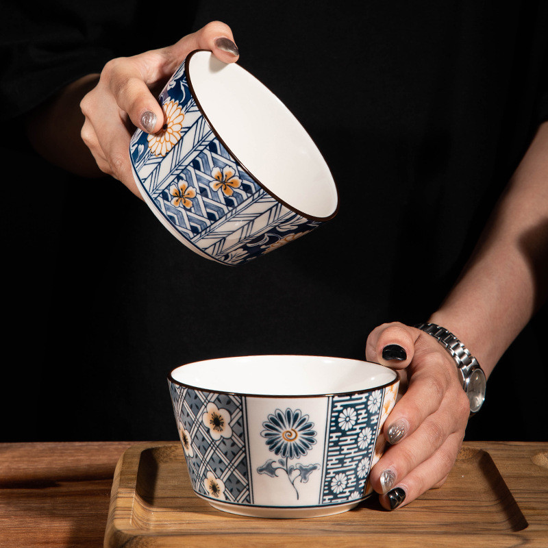 Bowl Household Japanese Tableware Underglaze Color Gift Retro Ceramic Bowl Rice Bowl Ceramic Tablewa