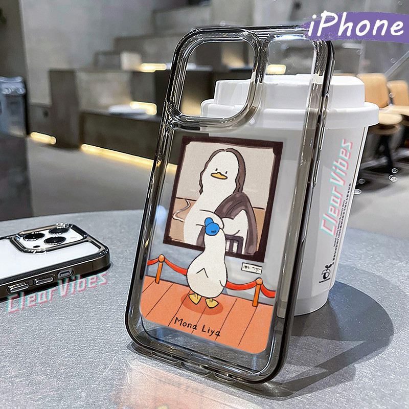 Lucu Mona-Lisa-Duck Glossy PC HardCase iPhone 16 13 15 11 12 14 Pro Max XR X Xs Cowok Akrilik Casing