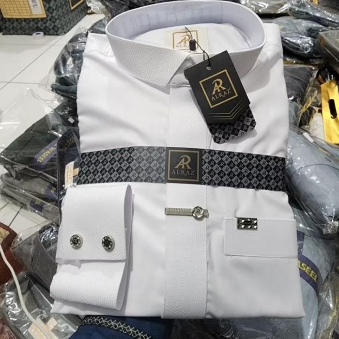 Alraz Gamis / Jubah Alraz putih kerah kameja ubaidillah - Putih, 50L