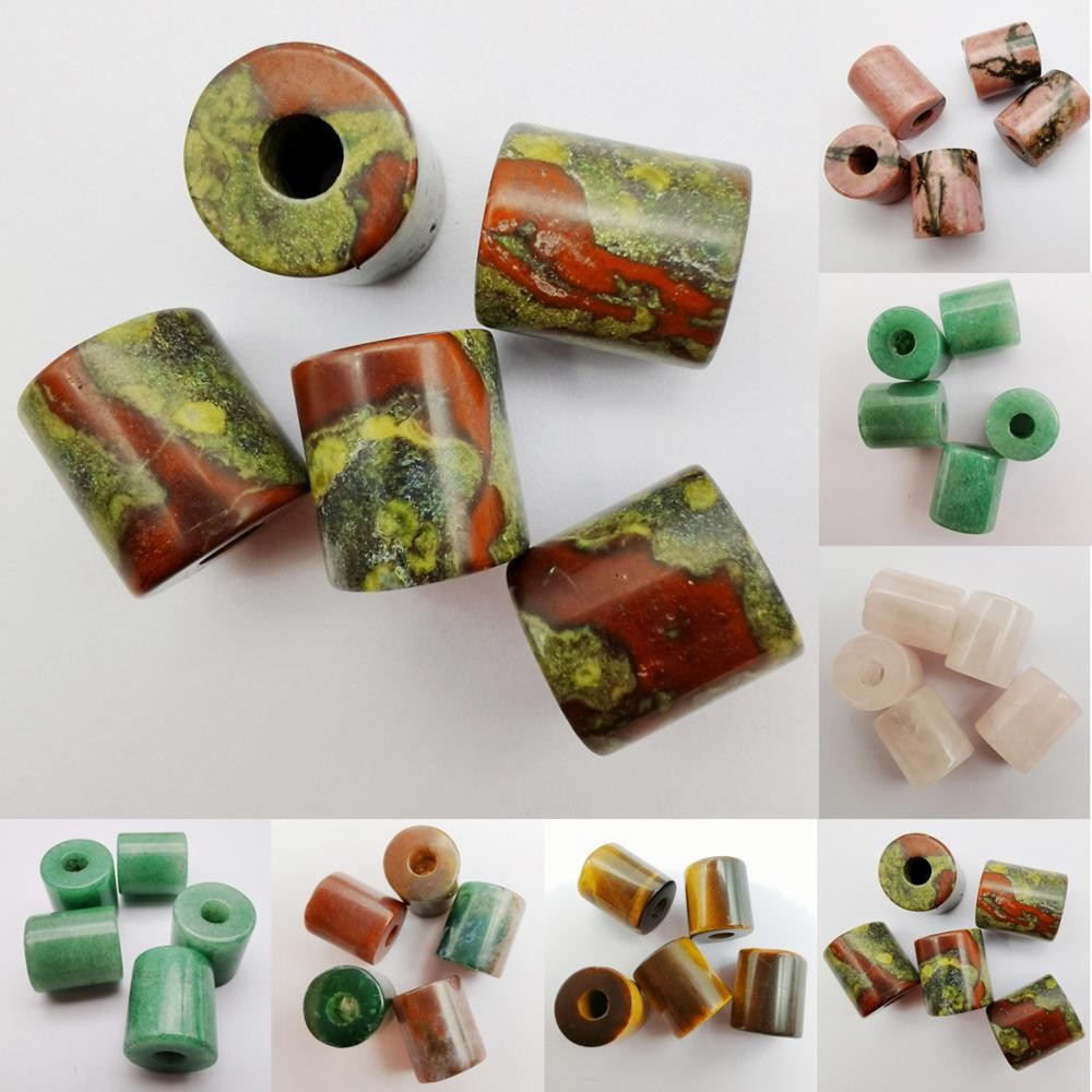 

14MM Rhodonite Tigereye Crystal Green Aventurine Stone Big Hole Cylinder Pendant Jewelry Bracelet Necklace Findings (5 pcs/lot)