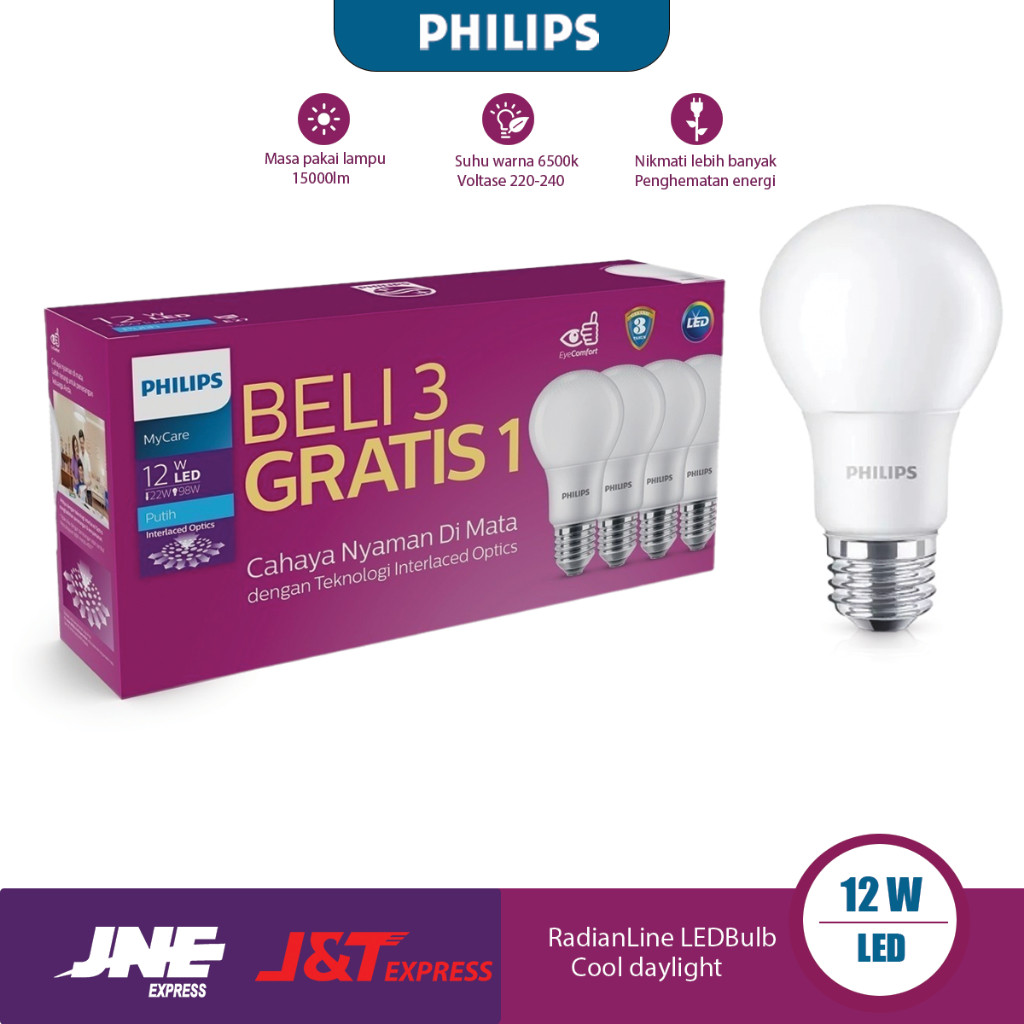 Lampu LED Philips 10W Multipack Led Bulb 10 Watt 6500K Putih bola lampu hemat energi rumah