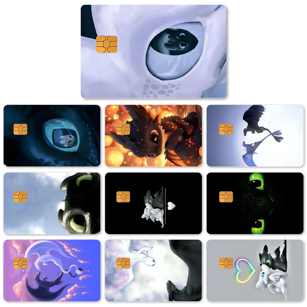 

4pc Lovely Couple Toothless Fury Dragon Stickers 4pcs PVC Card Skin Stickers For Bank Card Bus Metro Card Case Decorate Gift
