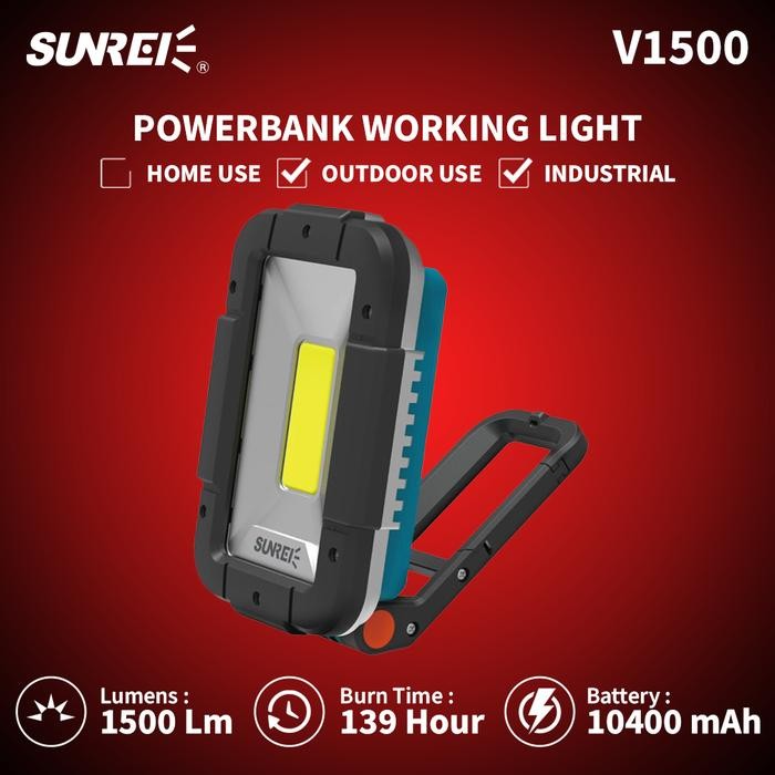 Lampu Kerja Emergency Lamp Sunrei V1500 1500 Lumens IPX5 Powerbank - V1500
