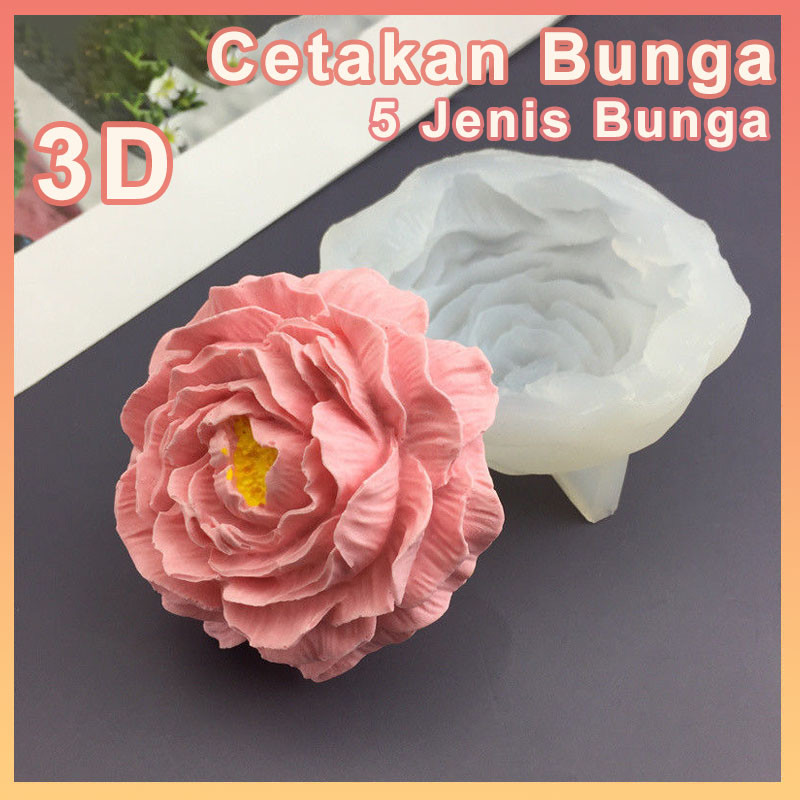 DIY Melati Cetakan Puding 3D Silikon / Lilin Beraroma, Cokelat, Cetakan Bunga Fondant, Bunga Peony, 