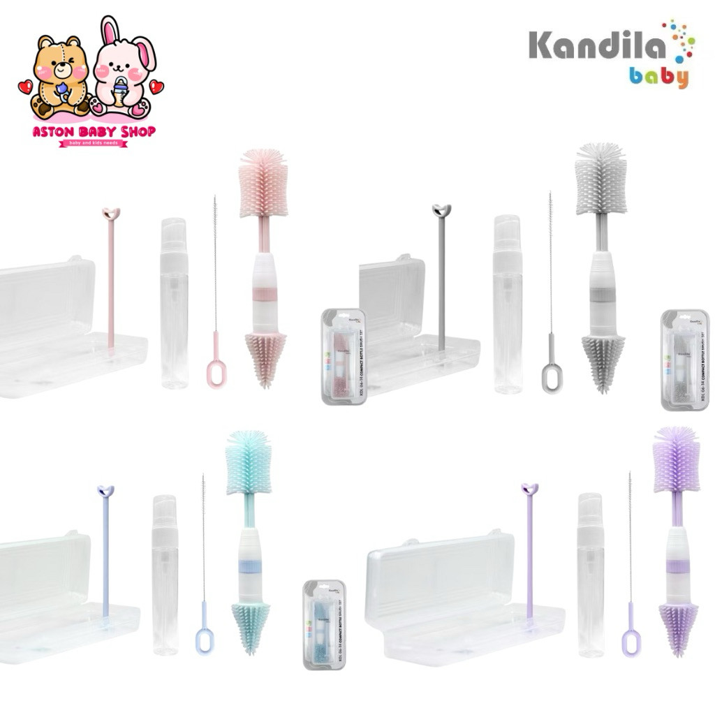 Kandila KDL06-14 Compact Bottle Brush Set / Set Sikat Botol Susu Travel Dengan Tempat / Set Sikat Bo