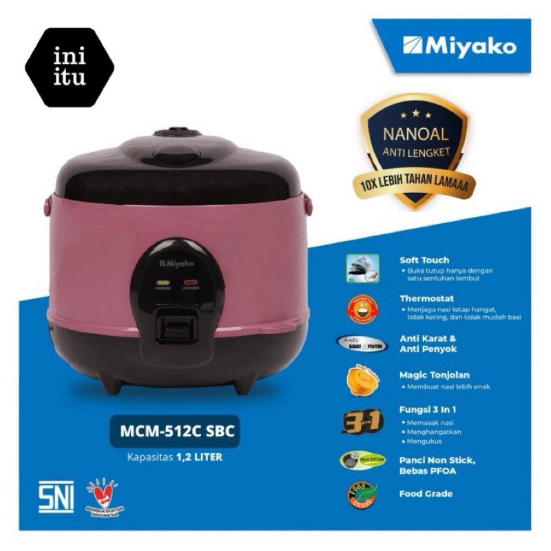 [ Miyako ] Rice Cooker / Magic Com Miyako 512SBC - 1,2 Liter - Low Watt