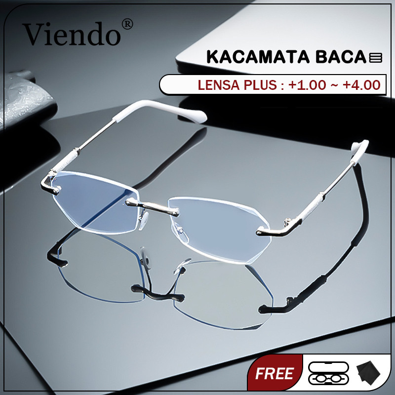 Viendo Kacamata Baca Plus Anti Radiasi Blueray Wanita Pria Fashion Rimless Kaca Mata Optik 205