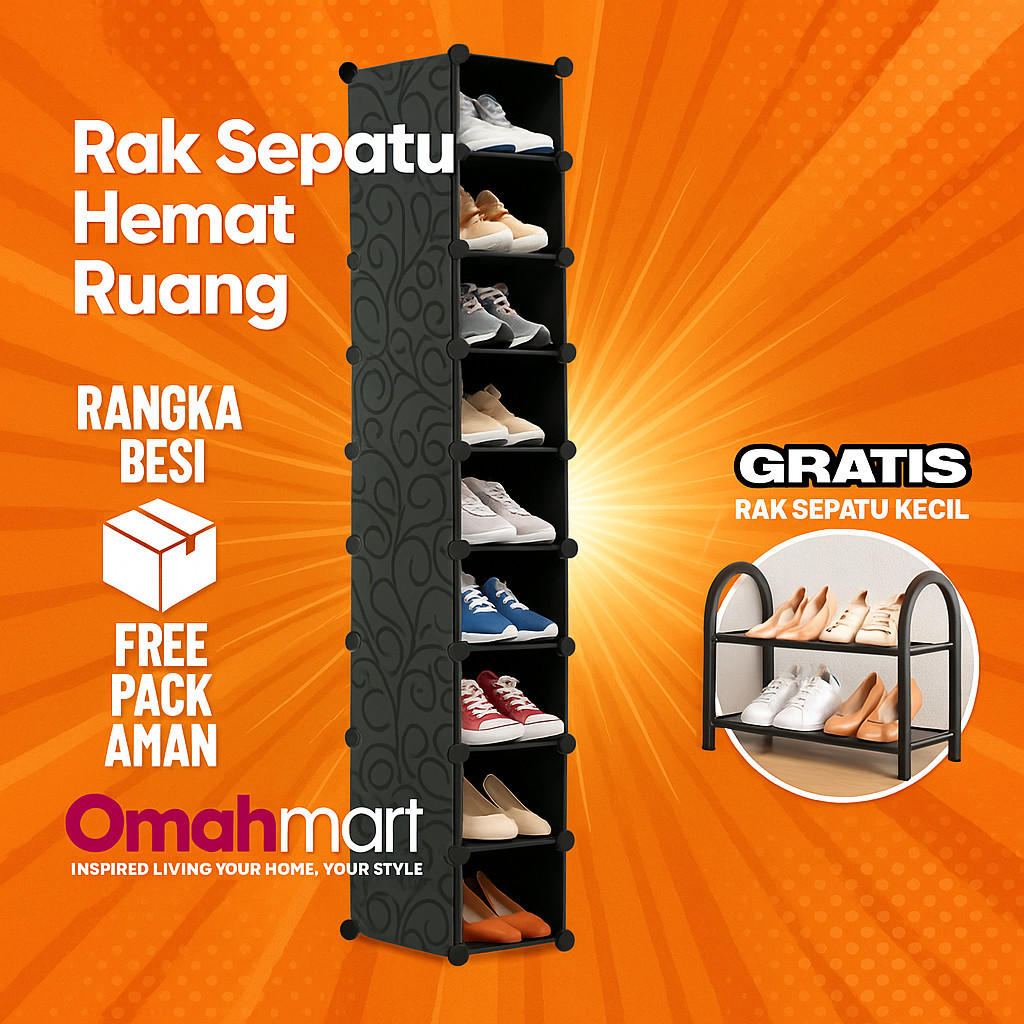 Rak Sepatu Susun Tinggi Aesthetic Besi Kuat Tempat Sandal Minimalis Hemat Ruang Sudut