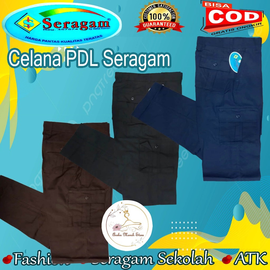 Celana PDL Panjang Pramuka PMR PDL Hitam Merk Seragam Tanpa Pinggang Karet