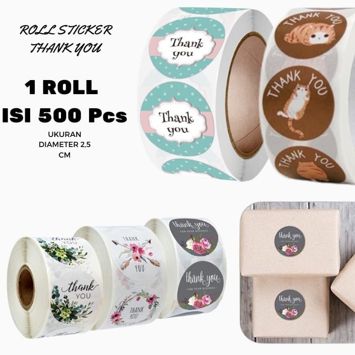 

Sticker Thankyou 1Roll (500Pcs) Label Segel Order Packing Motif Bunga Love Serbaguna MLH AA34 BOS