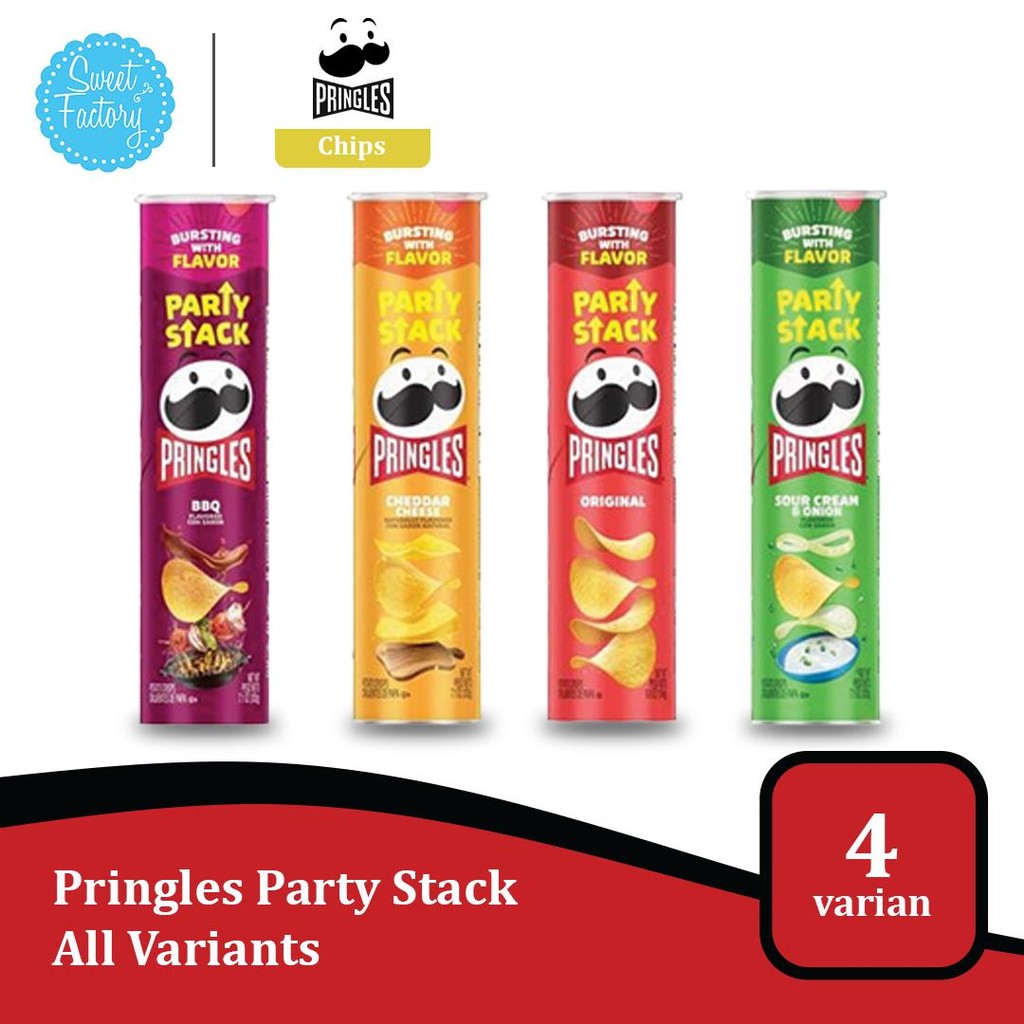 

Pringles Party Stack - All Variants (BBQ, Cheddar Cheese, Original, Sour Cream & Onion)