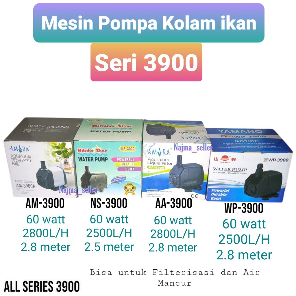 NAJMASELLER || Mesin Pompa Filter Kolam ikan. seri 3900. Bisa untuk Filterisasi dan Air Mancur. F.ma