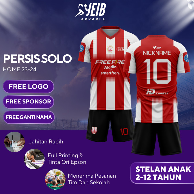 JERSEY BOLA ANAK PERSIS SOLO HOME MERAH 2023-2024 LIGA INDO FULL PRINTING GRATIS NAMA, LOGO, SPONSOR