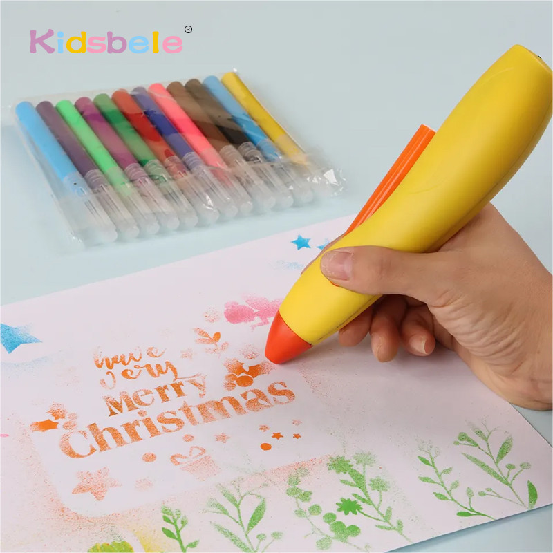

Kids Electric Graffiti Pen Set Magic Spray Washable Art Painting Markers Airbrush BlowPen Rechargeable 4 Stencils Doodle Drawing