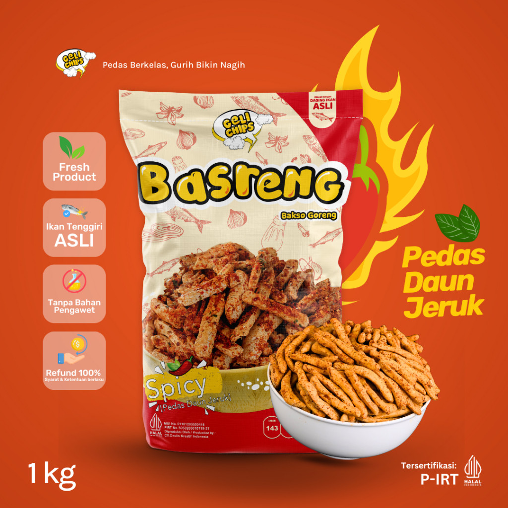 

GELICHIPS - 1kg Bakso Goreng (BASRENG) Pedas Daun Jeruk Gurih Renyah