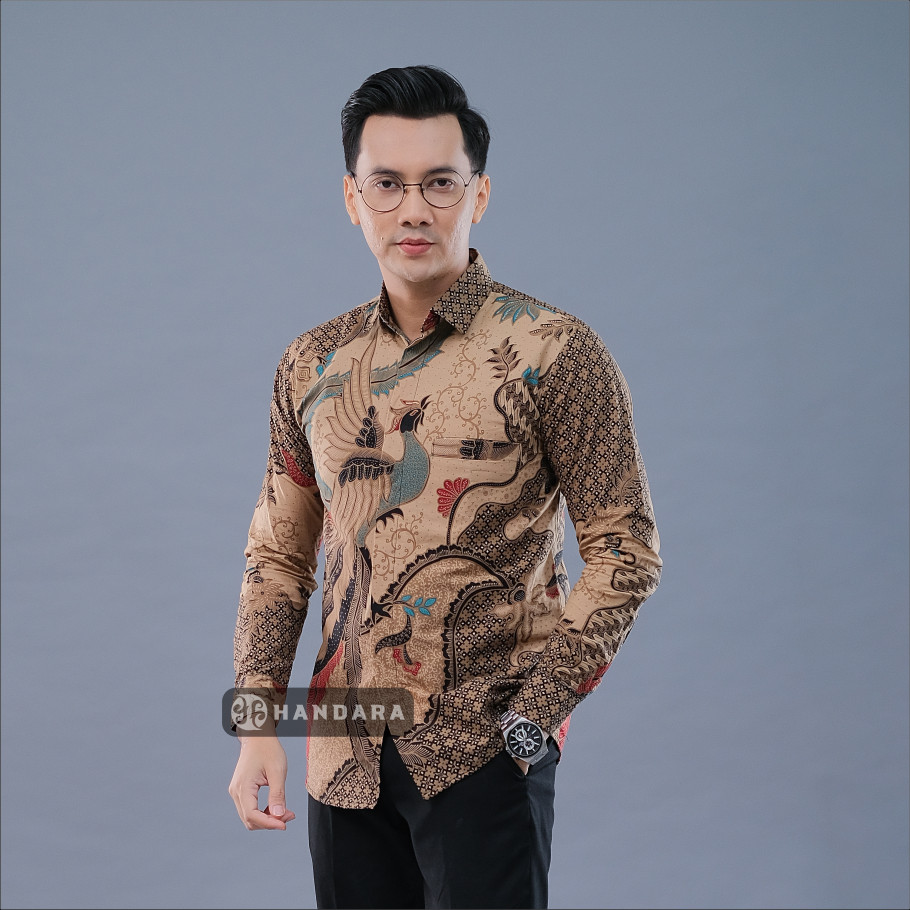 READY STOK Handara Batik Premium Pria Lengan Panjang Slim Fit Furing - Alap Raja Krem
