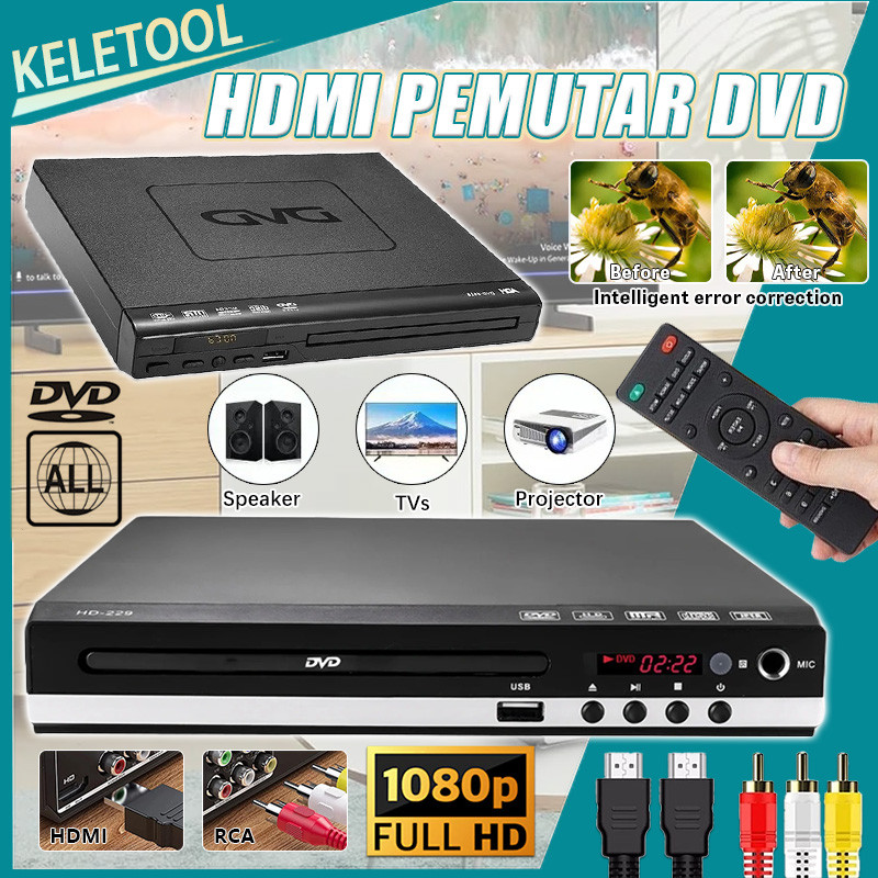 Pemutar DVD Rumah HD 1080P CD SVCD VCD Pemutar Multimedia Kabel AV Output USB 2.0 Remote Control Kar