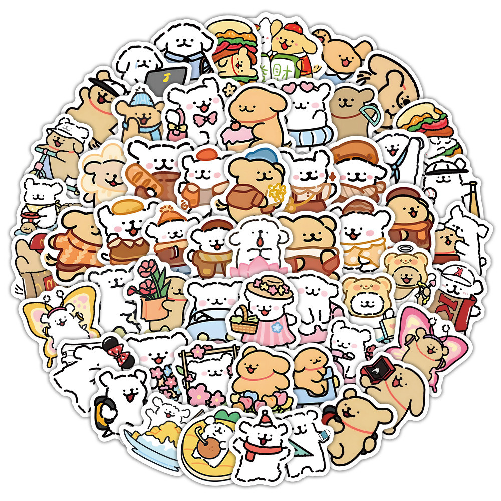 

60PCS Cute Cartoon Maltese and Golden Retriever Graffiti Stickers for Bicycle Hand Account Pencil Case Decals